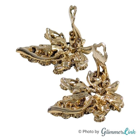 Vintage BSK Aurora Borealis Maple Leaf Gold Tone Ear Climber Clip On Earrings - Picture 6 of 9